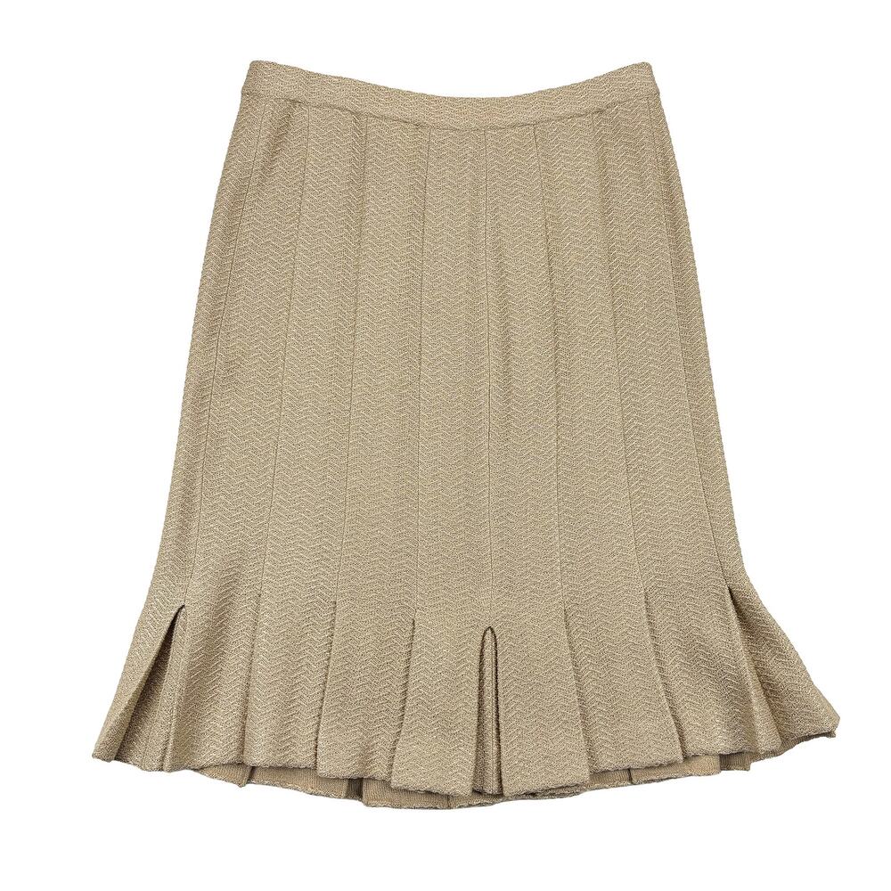 St. John for Saks Fifth Avenue Skirt VTG Size 4 Gold Metallic Knit Pleated USA - Picture 3 of 10